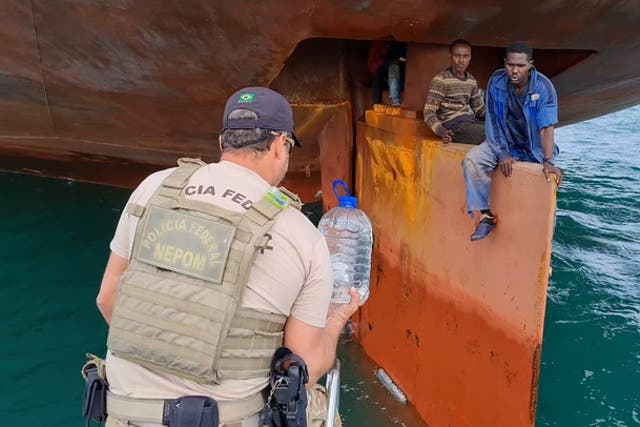 <p>Nigerian stowaways rescued off Brazil coast after spending two weeks on ship’s rudder.</p>
