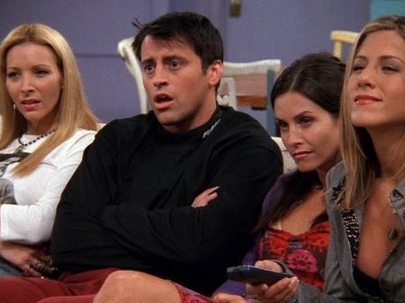 <p>The cast of ‘Friends’ watching traditional broadcast TV </p>