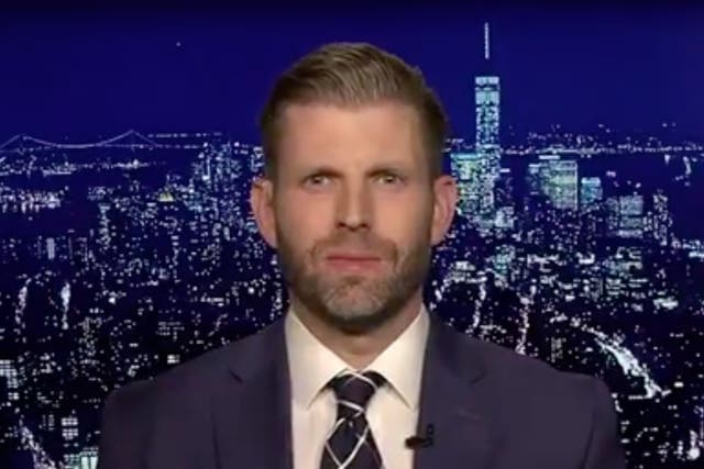 <p>Eric Trump ironically scolds those who imprison political opponents  on Jesse Watters Primetime on 3 August</p>
