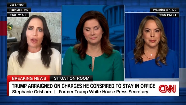 <p>Stephanie Grisham on Melania Trump’s absence from ex president’s arraignment.</p>