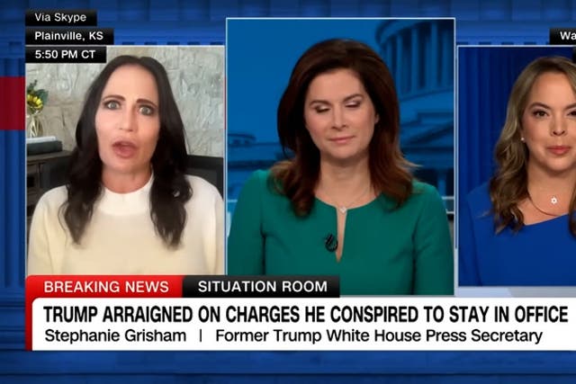 <p>Stephanie Grisham on Melania Trump’s absence from ex president’s arraignment.</p>