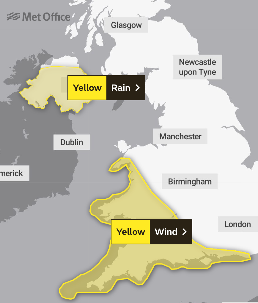 Two weather warnings are in force for Saturday