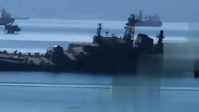 <p>Drone footage shows moment Russian naval ship attacked</p>