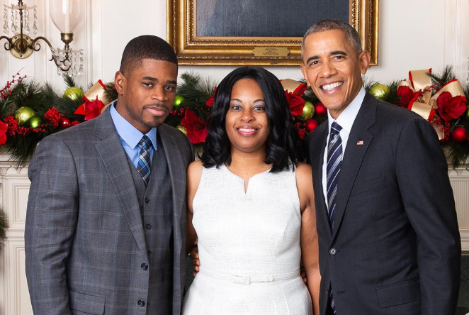 Barack Obama paid tribute to his personal chef Tafari Campbell, pictured with his Sharise, who died in a paddleboarding accident off Martha’s Vineyard