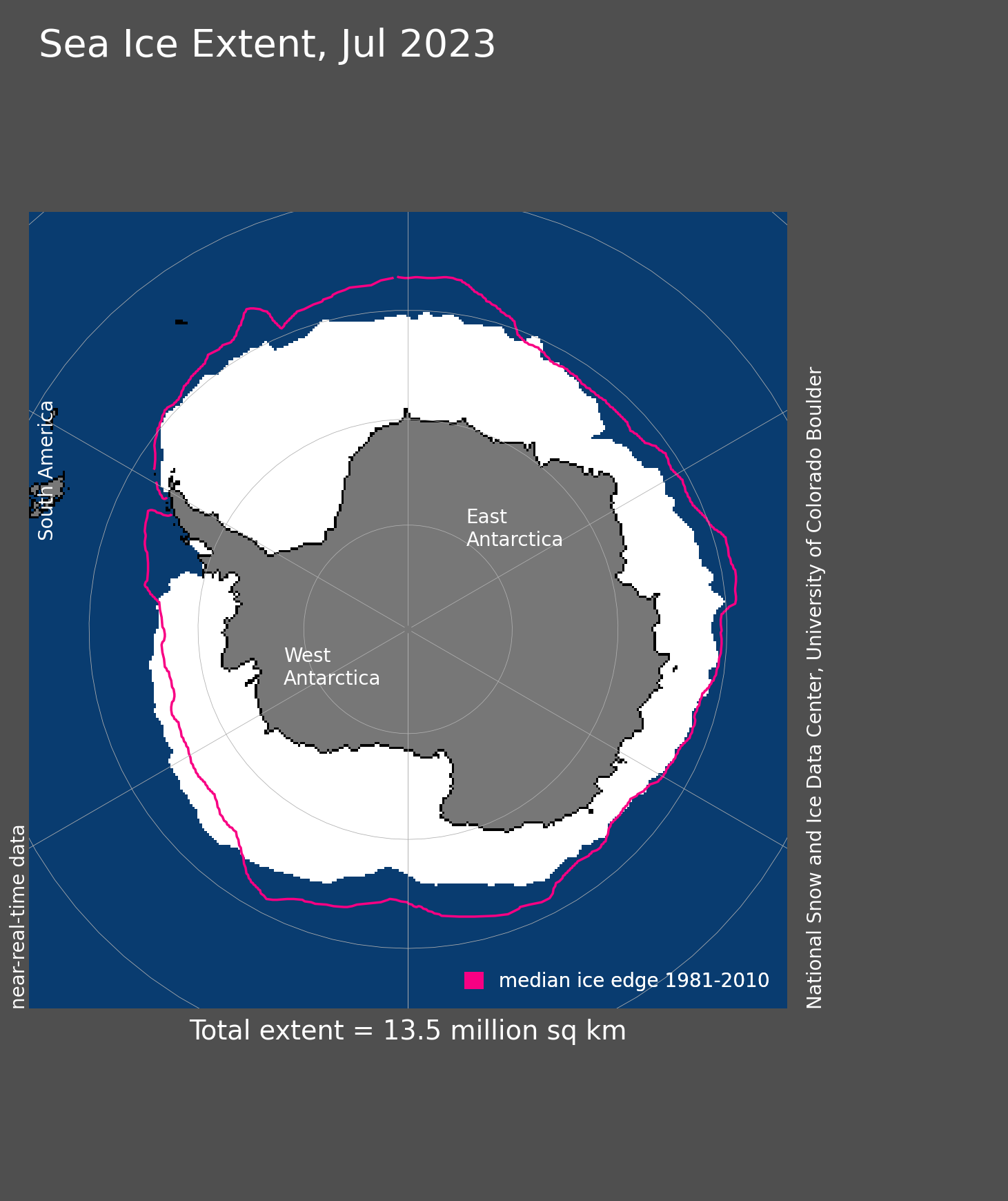 A map illustrates the sea ice extent in July 2023