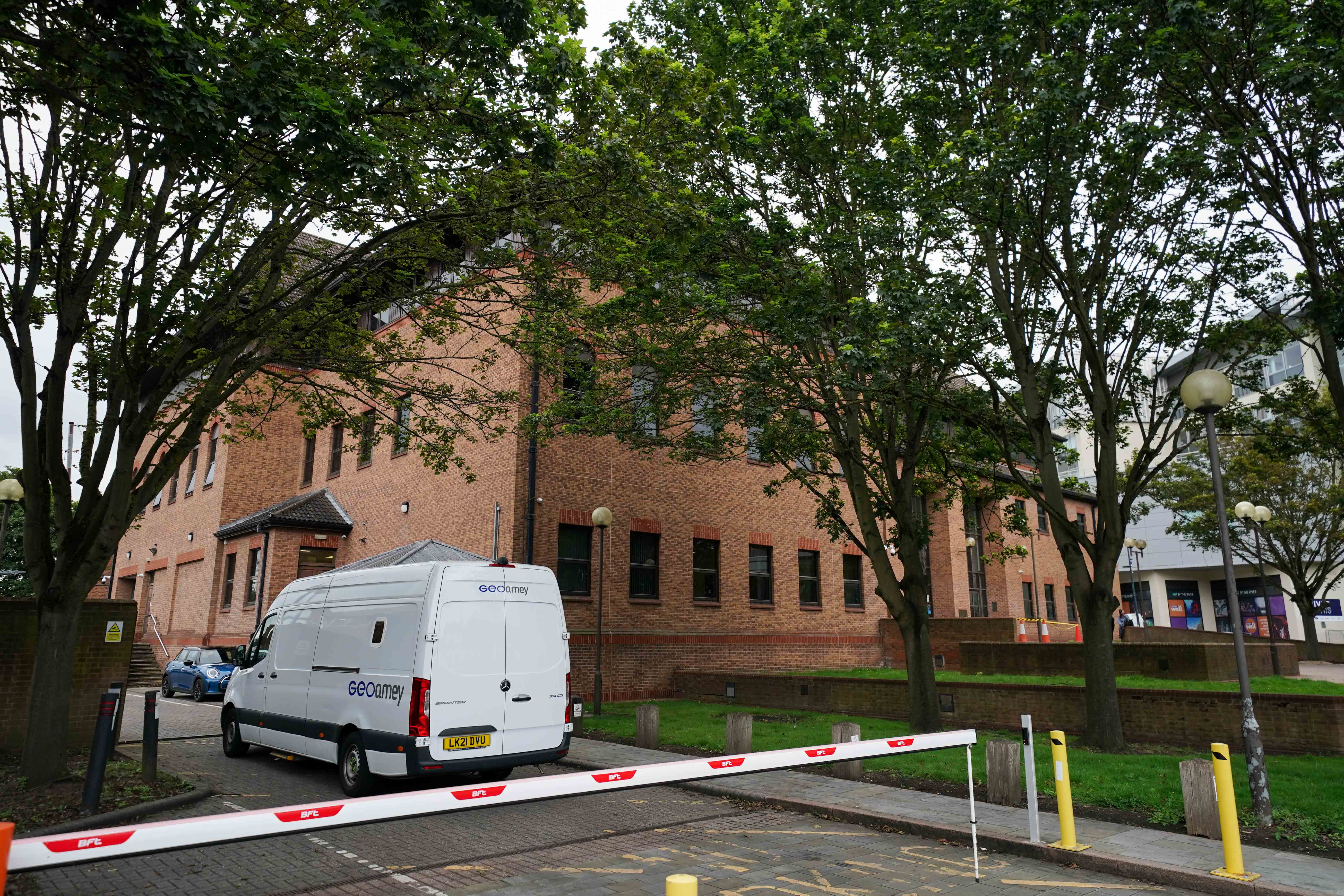 A custody van is driven into Derby Crown Court, where Gemma Barton and Craig Crouch have been sentenced following the death of 10-month-old baby Jacob Crouch