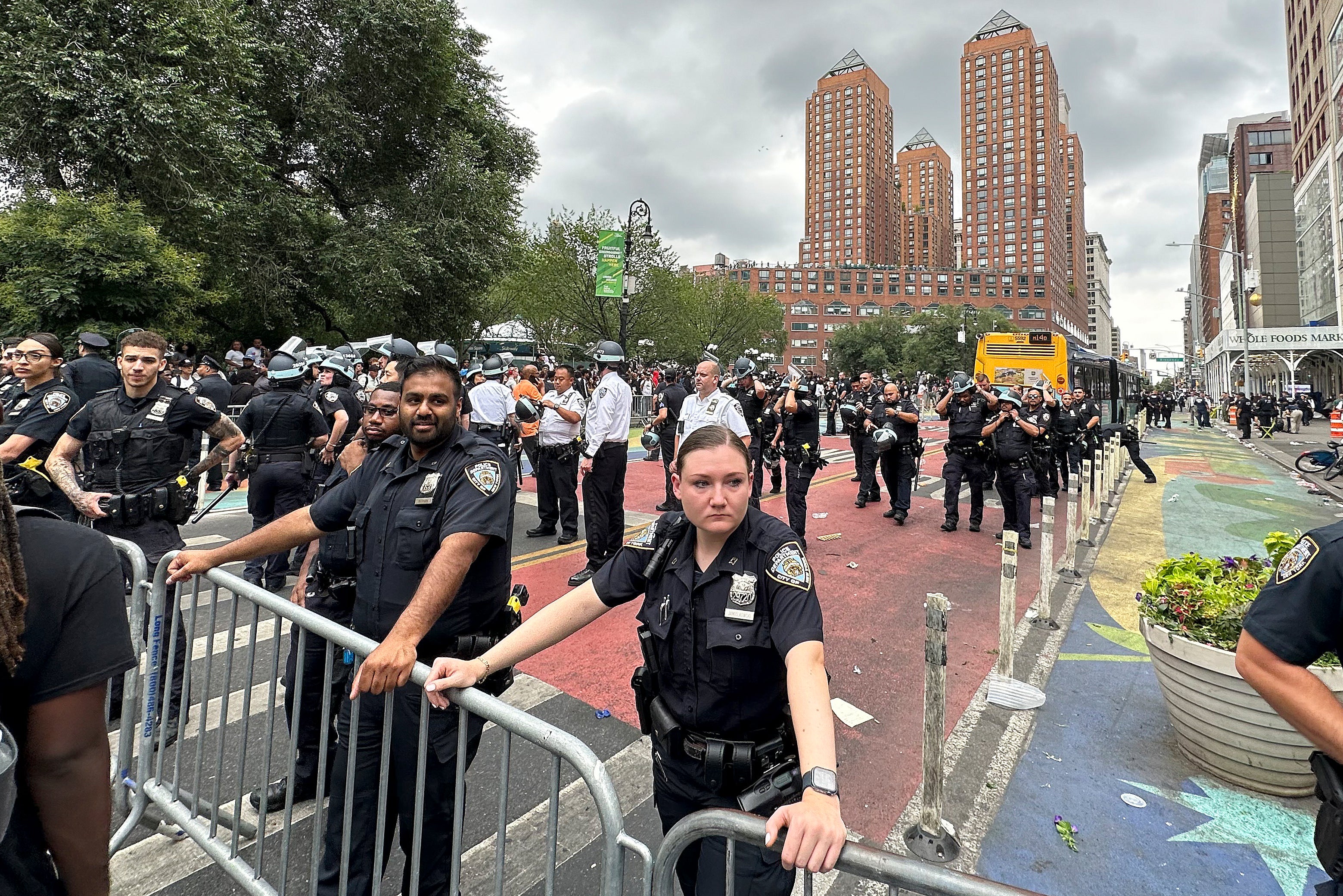 New York Police put up barricades in Union Square as they struggled to contain the crowd