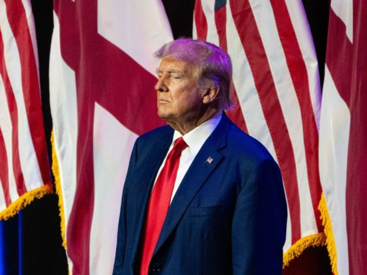 Former US President and 2024 hopeful Donald Trump speaks during the Alabama Republican Party's summer dinner in Montgomery, Alabama