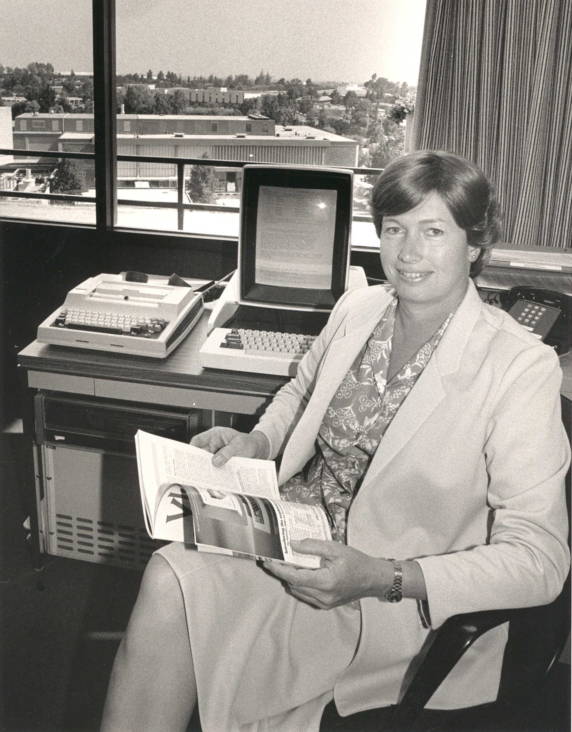 Conway sat next to a Xerox Alto, an early personal computer developed at Xerox's PARC research lab where he worked.