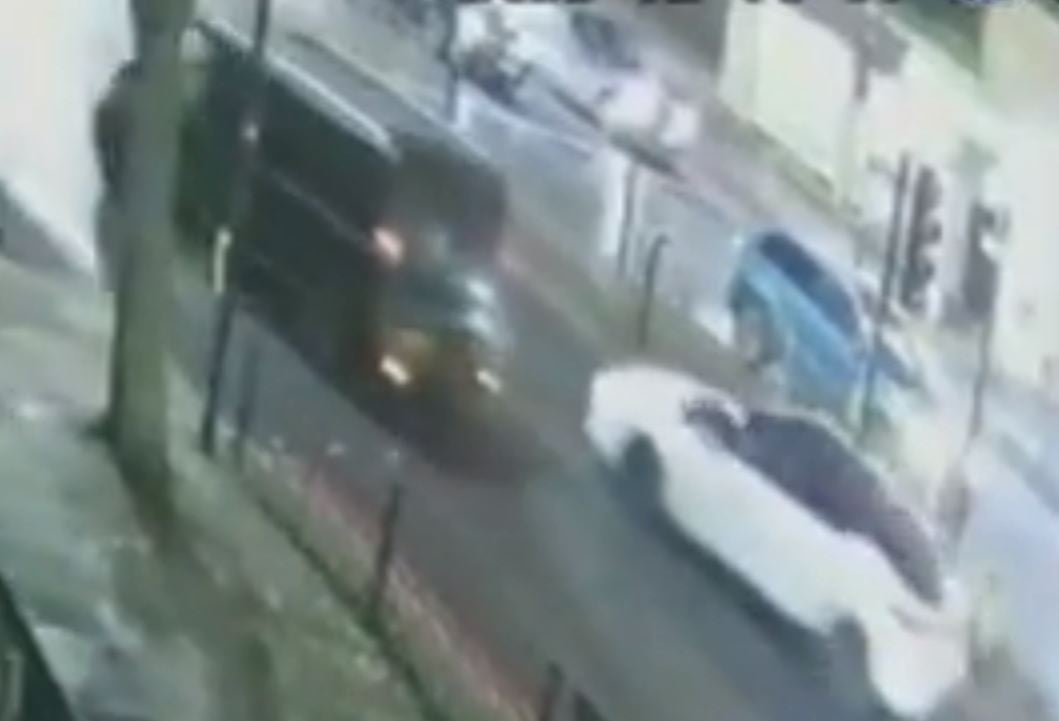 CCTV shows Arslan Farooq, in the white car, following victim Simon West’s van