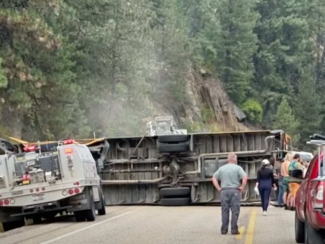 A school bus overturned on a highway in Idaho on Friday afternoon
