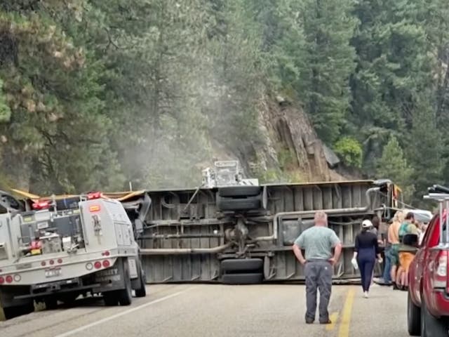 <p>A school bus overturned on a highway in Idaho on Friday afternoon </p>