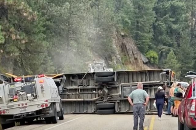 <p>A school bus overturned on a highway in Idaho on Friday afternoon </p>