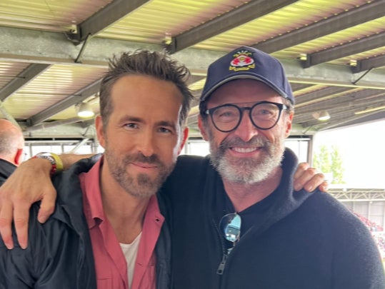 Ryan Reynolds and Hugh Jackman at a Wrexham game on 5 August 2023