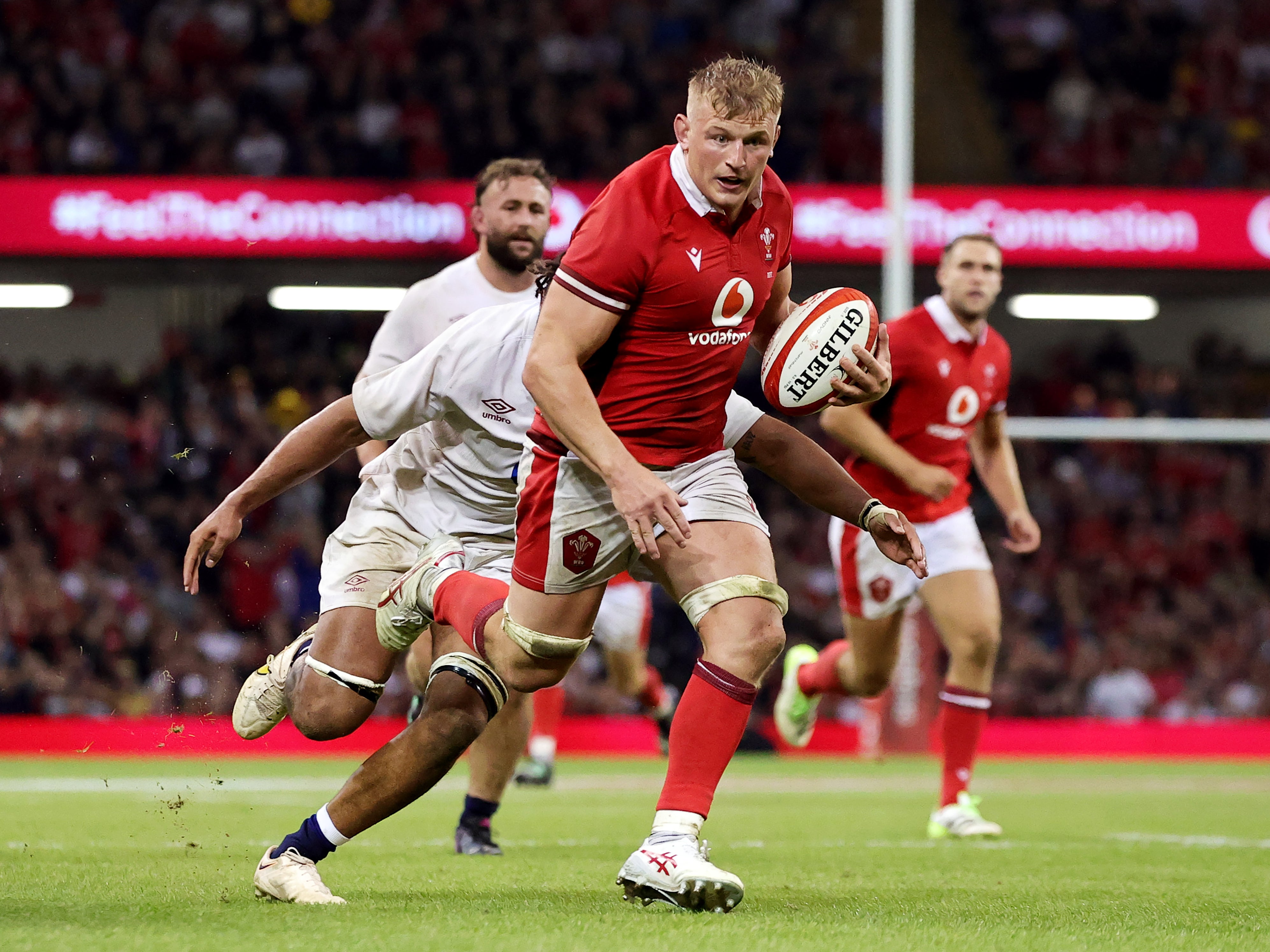 Wales’ Jac Morgan in action against England