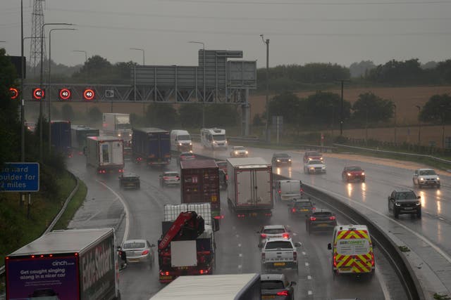 A general view of the M62 near Brighouse in West Yorkshire, as police said the motorway is closed in both directions between junctions 25 and 26 following a ‘serious collision’ (PA)