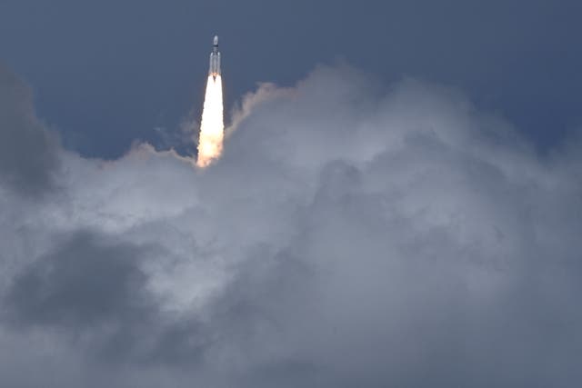 <p>An Indian Space Research Organisation (ISRO) rocket carrying the Chandrayaan-3 spacecraft lifts off from the Satish Dhawan Space Centre in Sriharikota, an island off the coast of southern Andhra Pradesh</p>