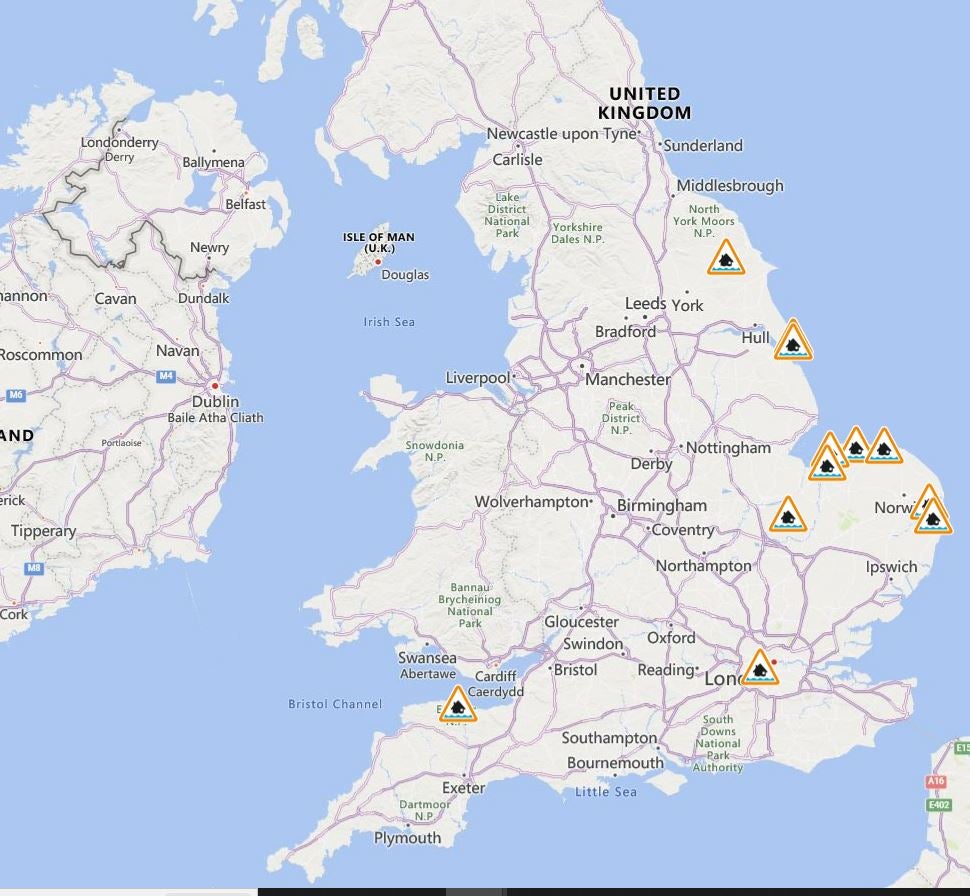 A number of Environment Agency flood alerts are still in place