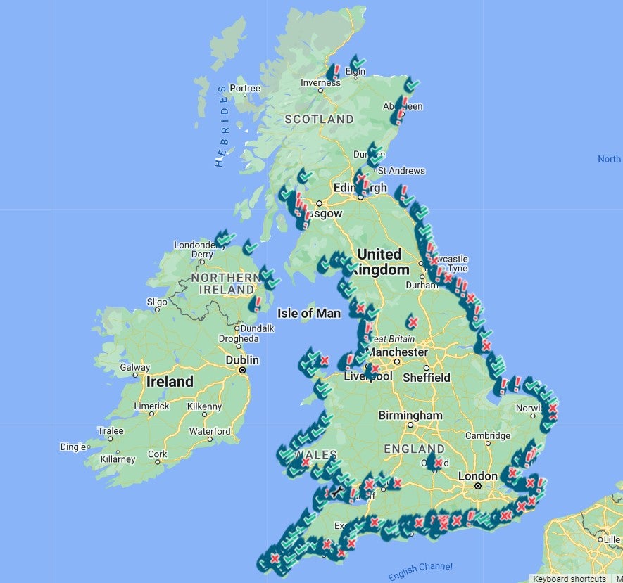 Surfers Against Sewage map showing hotspots across the country
