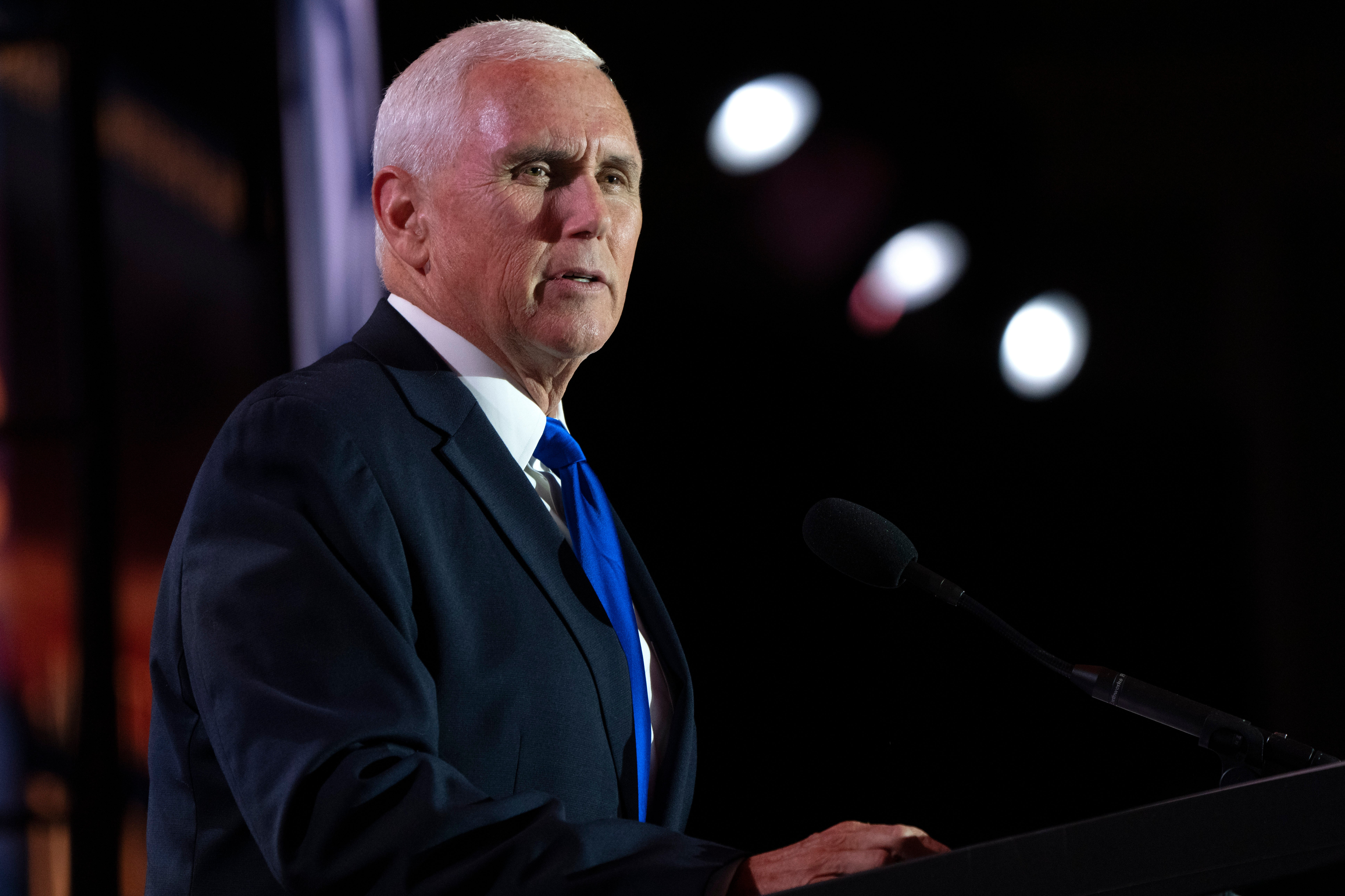 Republican presidential candidate former Vice President Mike Pence speaks at the Christians United For Israel