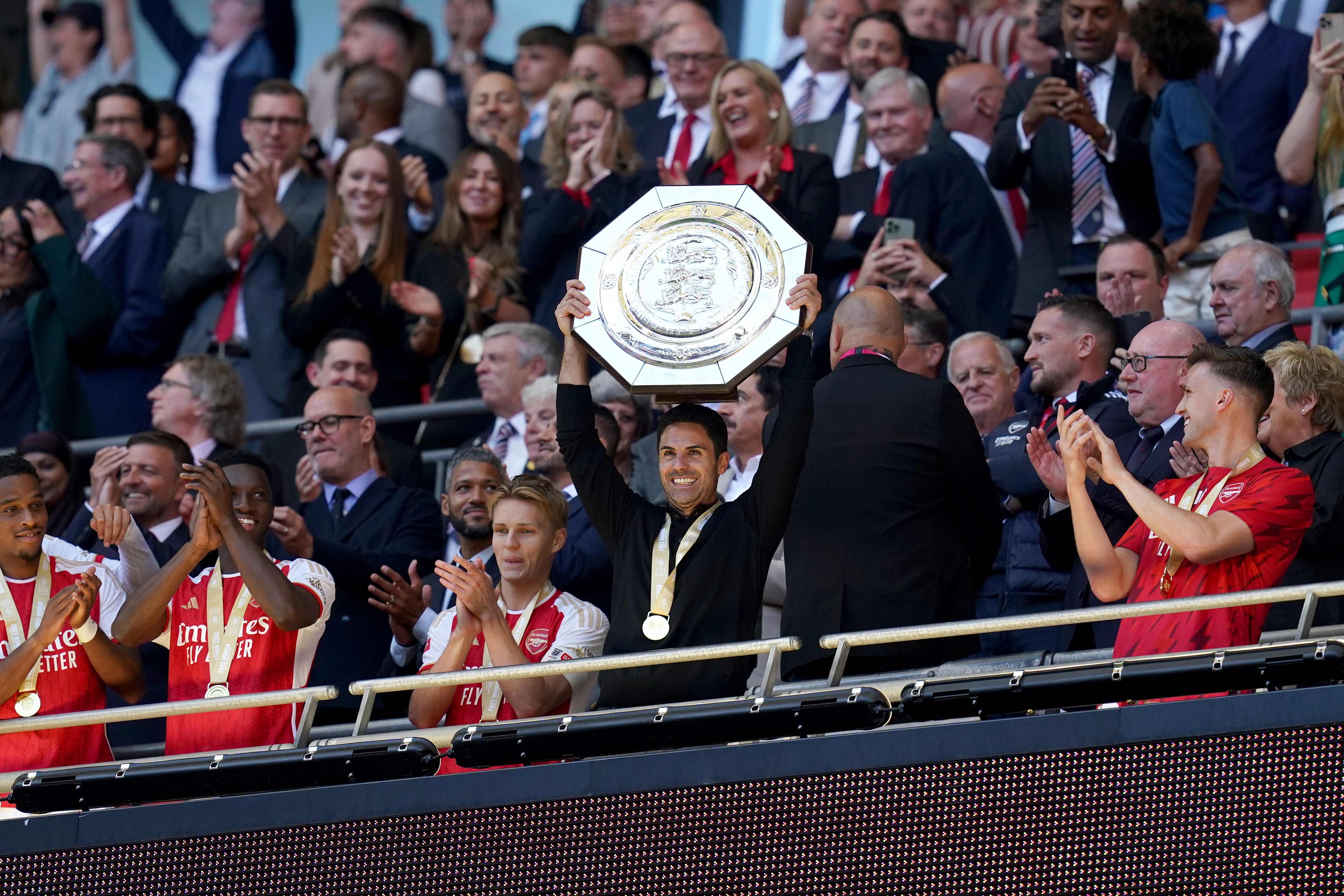 Mikel Arteta was booked in the first half for protesting a decision (Nick Potts/PA)