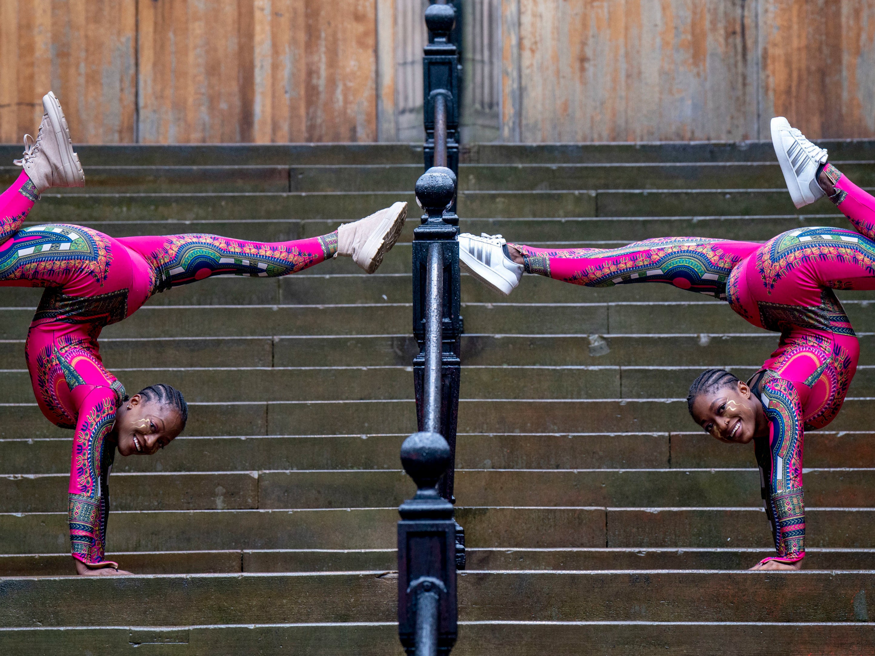 Performers from Afrique en Cirque during a photocall at the Mound in Edinburgh, ahead of their performances throughout the Edinburgh Festival Fringe
