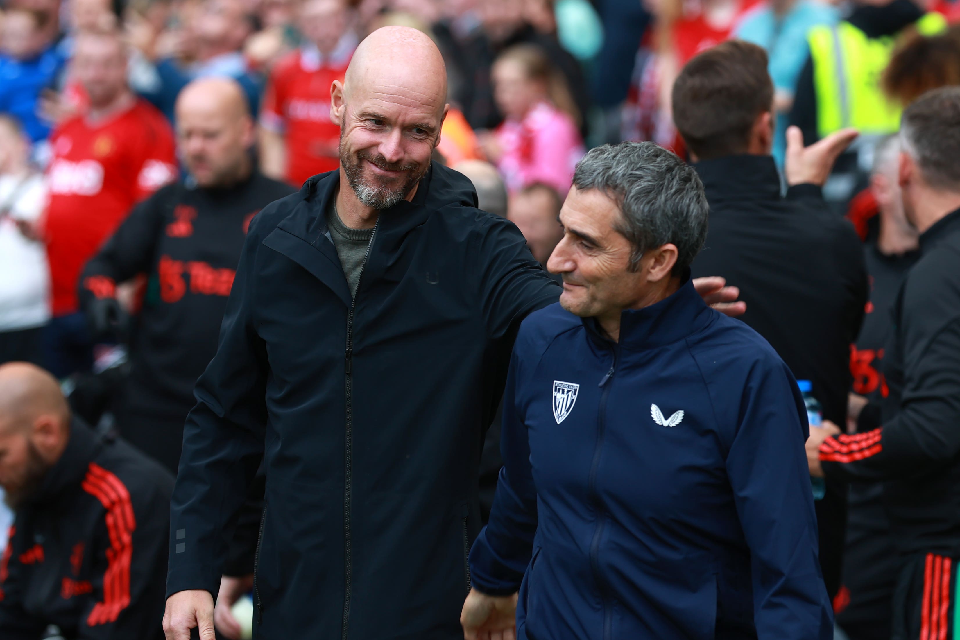 Erik ten Hag (left) was pleased with Manchester United’s resilience as they fought back to draw with Athletic Bilbao (Liam McBurney/PA)