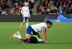 Lauren James sent off for stamping on opponent during England’s World Cup clash