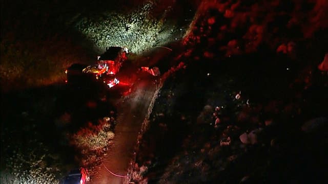 <p>This aerial image taken from video provided by ABC7 Los Angeles shows the scene of a firefighting helicopter crash</p>