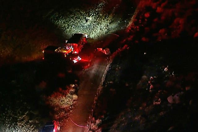 <p>This aerial image taken from video provided by ABC7 Los Angeles shows the scene of a firefighting helicopter crash</p>