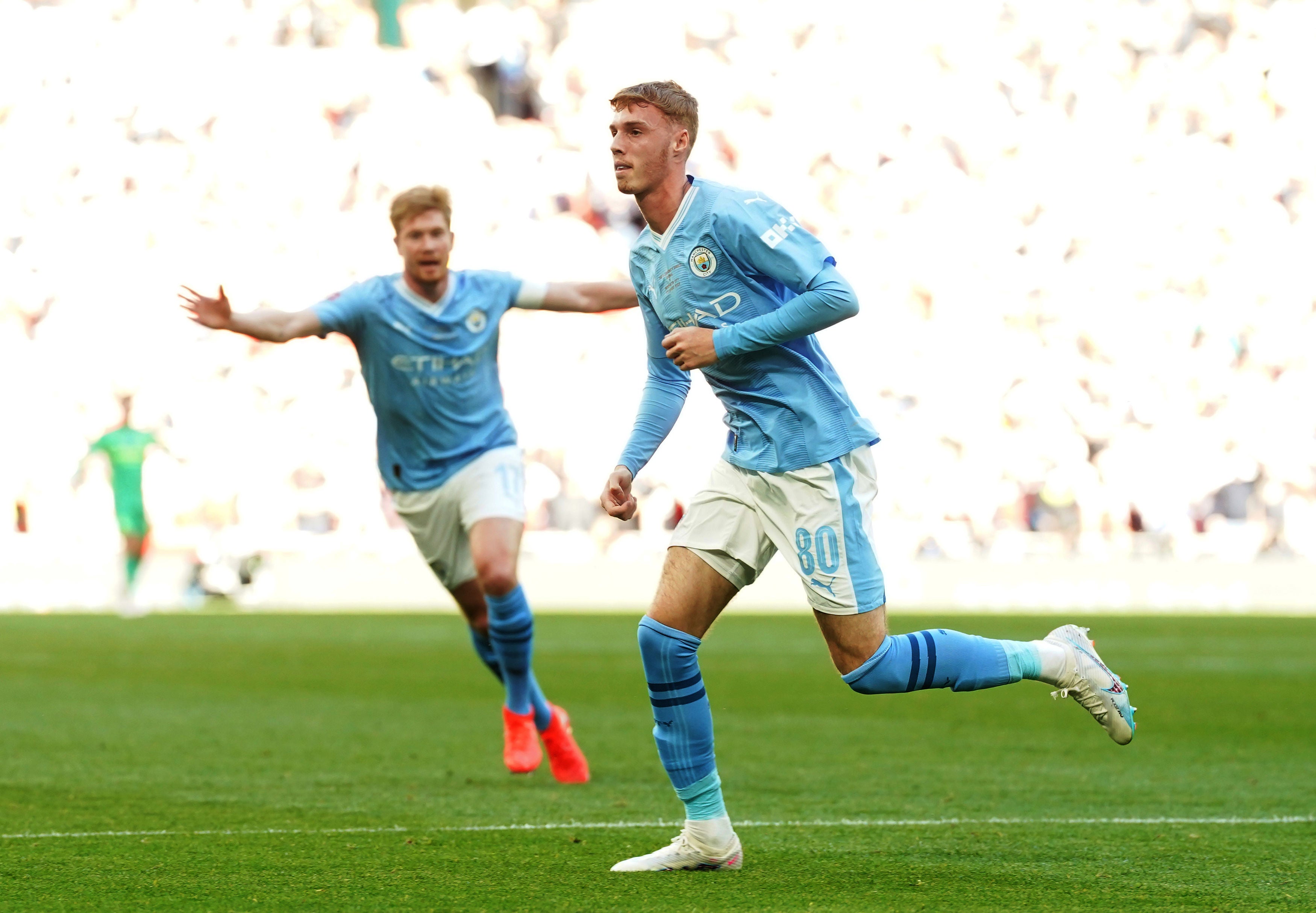 Manchester City’s Cole Palmer celebrates after scoring their side’s first goal