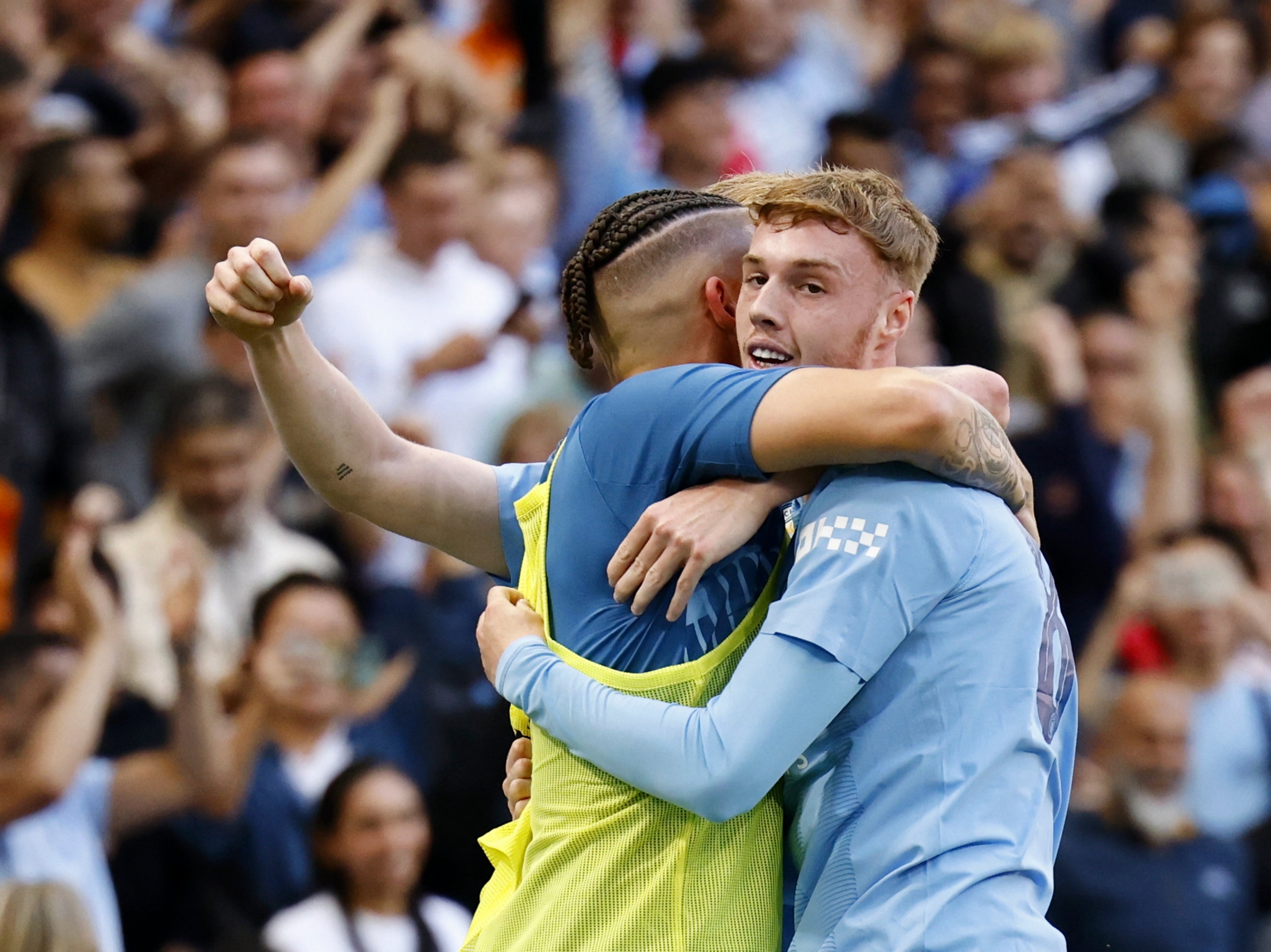 Cole Palmer of Manchester City celebrates at Wembley Stadium