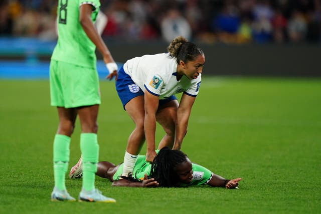 Lauren James’ stamp on Michelle Alozie earned a red card (Zac Goodwin/PA)