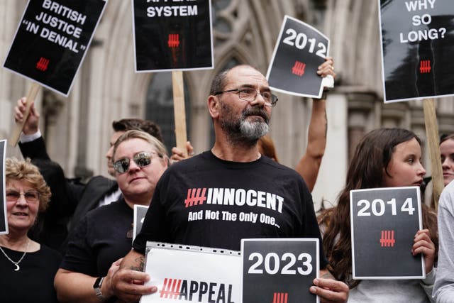 Andrew Malkinson, who served 17 years in prison for a rape he did not commit, outside the Royal Courts of Justice in London after being cleared by the Court of Appeal (Jordan Pettitt/PA)