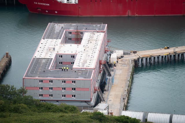 The Bibby Stockholm accommodation barge is moored at Portland Port in Dorset (James Manning/PA)