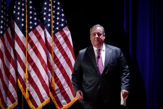 <p>Chris Christie arrives at a campaign stop in Washington DC</p>