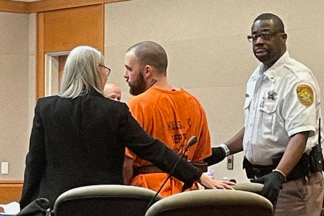 <p>Adam Montgomery is led to the defense table for his sentencing hearing in Hillsborough County Superior Court in Manchester, N.H. on Monday, Aug. 7, 2023. </p>