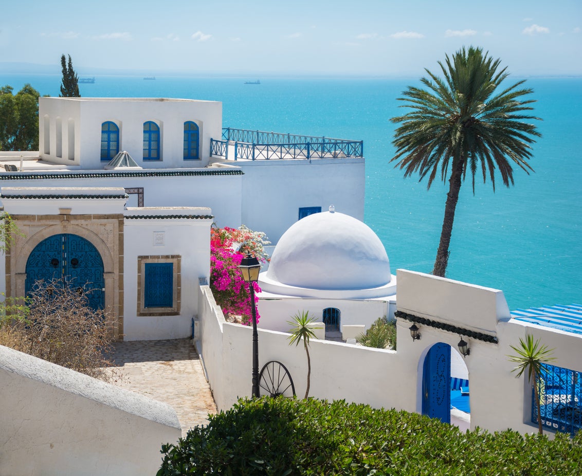 Find a Santorini-esque blue and white colour scheme in Sidi Bou Said