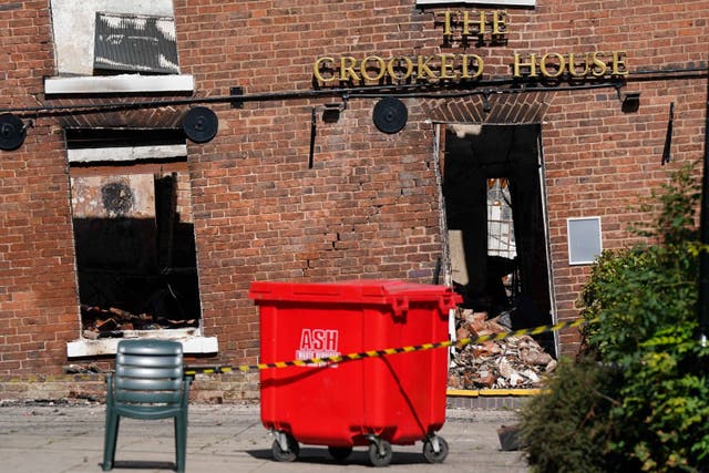 The historic Crooked House pub in Himley, Staffordshire, was gutted by fire on Saturday evening (Jacob King/PA)