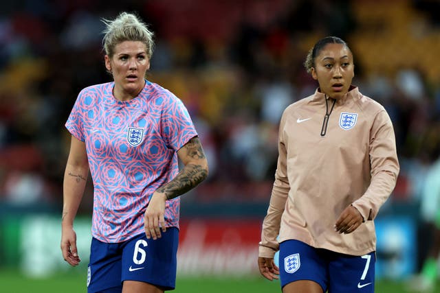 England captain Millie Bright (left) knows how Lauren James (right) feels, having also been sent off in a World Cup knockout match (Isabel Infantes/PA)