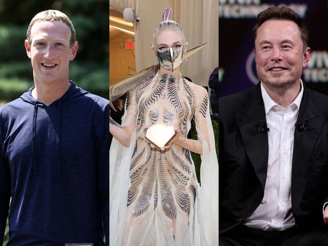 <p>Grimes (centre) shares her thoughts on the potential cage match between Mark Zuckerberg (left) and Elon Musk</p>