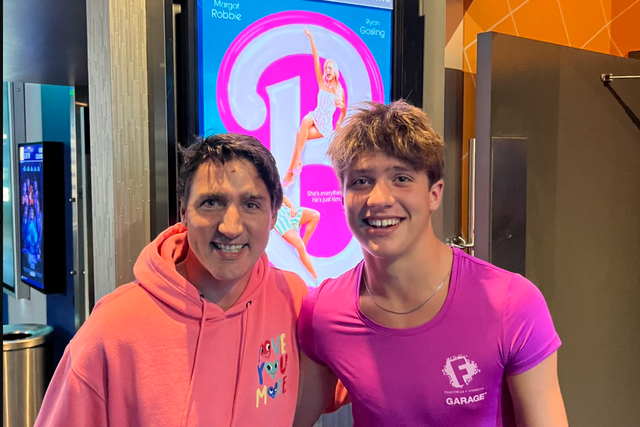 <p>Canadian Prime Minister and his son at Barbie movie</p>