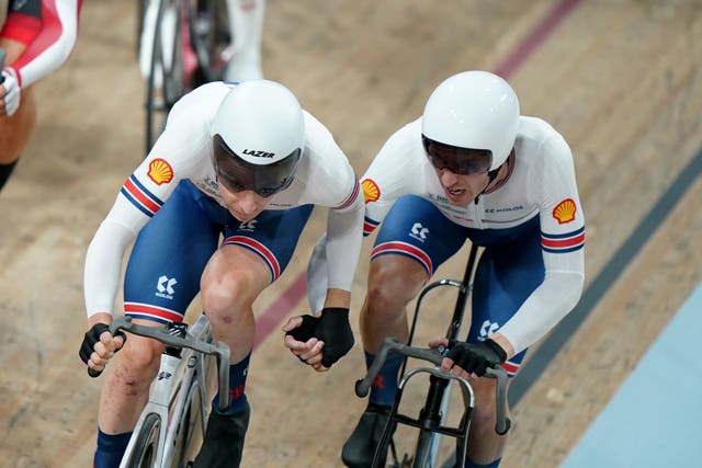 Ollie Wood, right, and Mark Stewart, left, took Madison silver for Great Britain in a tight race (Tim Goode/PA)