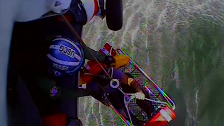 <p>Three fishermen rescued off Massachusetts coastline after 55ft fishing boat sinks.</p>