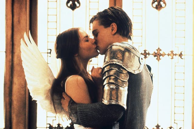 <p>Claire Danes and Leonardo DiCaprio in ‘Romeo + Juliet’</p>