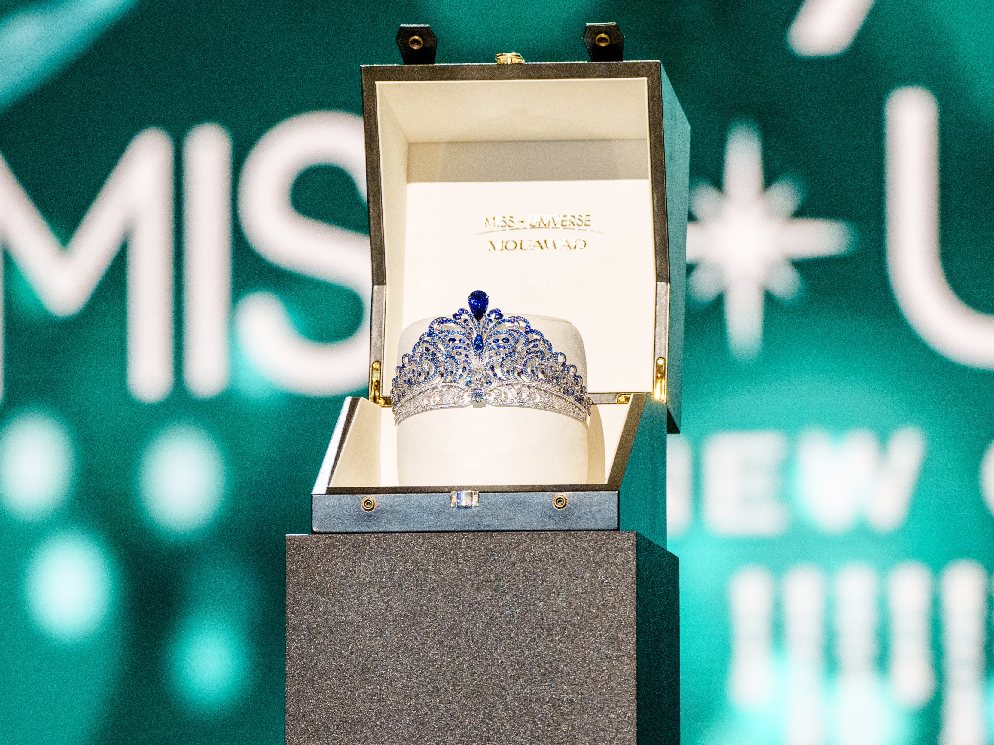 A general view of the Miss Universe titleholder crown ‘Force for Good’ during the crown unveiling press conference at the New Orleans Morial Convention Center seen in this photo from January 2023