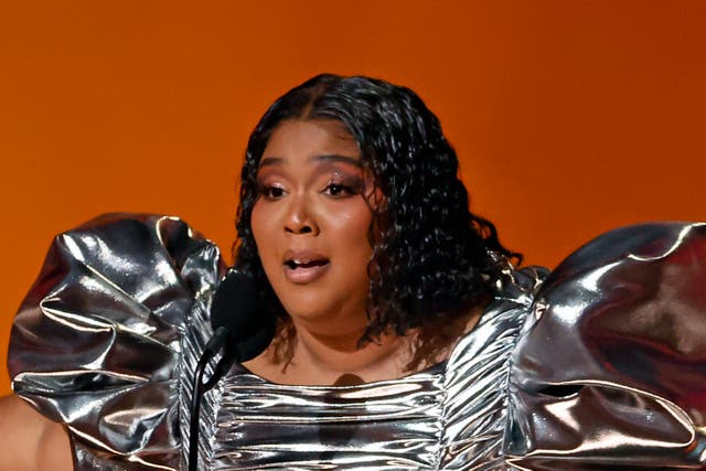 <p>Lizzo accepts the Record Of The Year award for ‘About Damn Time’ at the 65th Grammy Awards in 2023 </p>