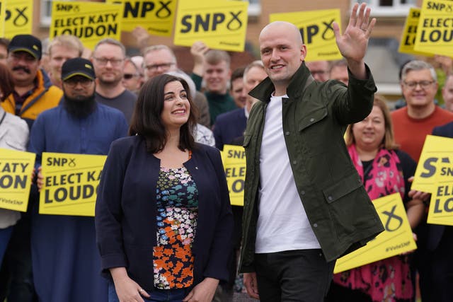 Stephen Flynn was campaigning in Cambuslang with SNP candidate Katy Loudon (Andrew Milligan/PA