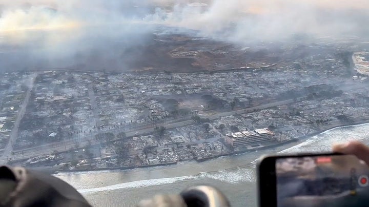 Aerial footage shows Lahaina destroyed by blaze
