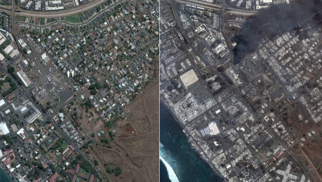 <p>Satellite images show scale of destruction in Maui before and after wildfire</p>